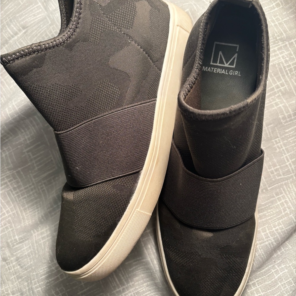 Material Girl Black Camouflage Slip-On Sneakers